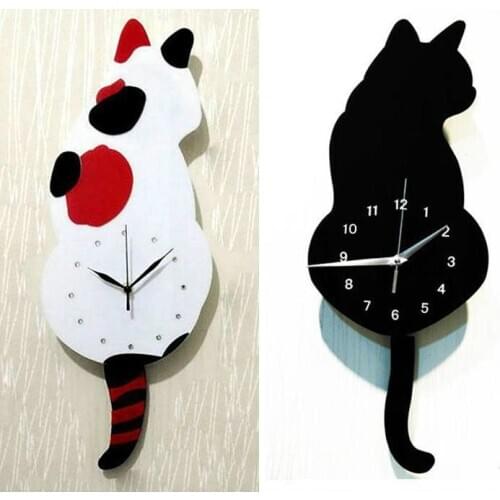 Rocking Tail Cat Hanging Clock Modern Childrens Room Moving Tail Cat Clock Acrylic Mute Quartz Clock