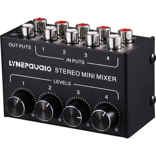 Audio Mix Mini Portable 4 Channel Passive Mixer Mixing Console with Volume Control for Live Studio Audio Mixer Console