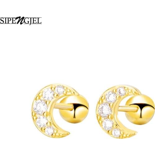 SIPENGJEL Stainless Steel Cz Moon Cartilage Ear Stud Earrings Conch Helix Piercing Earrings For Women Body Jewelry Gift