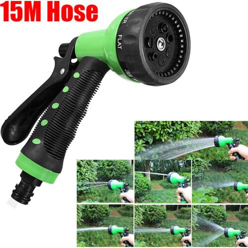 15M Green EVA Retractable Coil Magic Flexible Garden Water Hose Garden Watering Gun Telescopic Spring Hose Car Wash Spray Gun