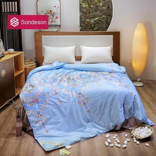 Sondeson European Palace 100% Silk Warm Comforter/Blanket/Quilt/Duvet For Summer Winter Queen King Printed Bedding Free Shipping