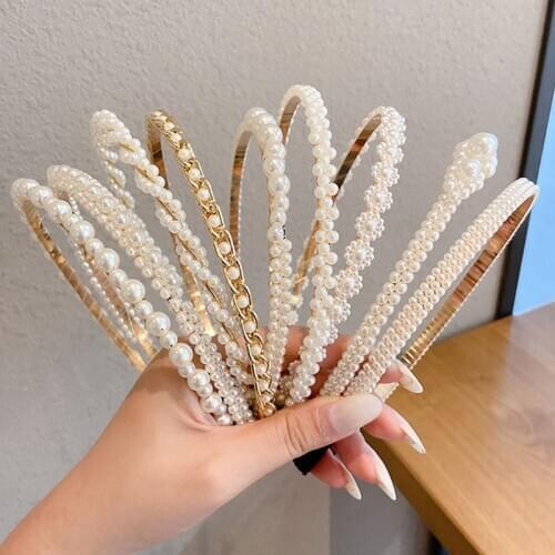 Simple Pearl Thin Hair Band Female Wild-match Fairy Headband Alloy Temperament Women Hair Accessories Girls Friends Gift