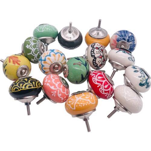 Vintage Europe Ceramic Knobs Multi-colored Porcelain Pulls Handles for Kids Furniture Wardrobe cabinet Doors drawer Knobs