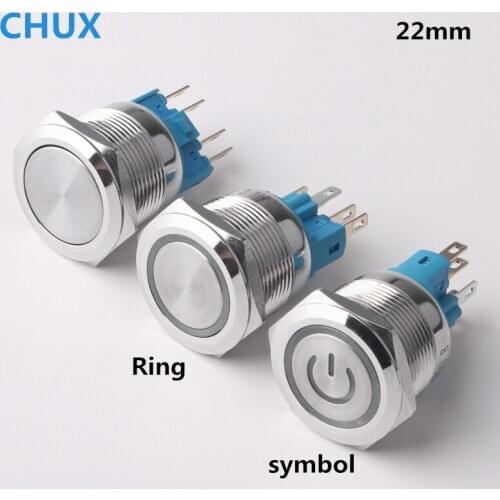 22mm Waterproof Metal Push button Switch Momentary Self-locking High Head Flat head 5v 12v 24v 220v Key Switch