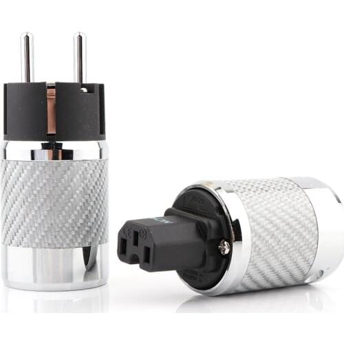 High quality one pair Rhodium Plated US Power Cable Plug, IEC Carbon Fiber Metal Chassis Connector Female male HIFI Power Plugs