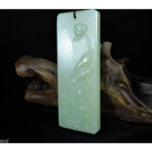 Jade Jewelry Certified Hetian Jade Pendant Hand-Carved lotus flower in lake Jadeite Necklace Pendant Gift No Treatment 064f