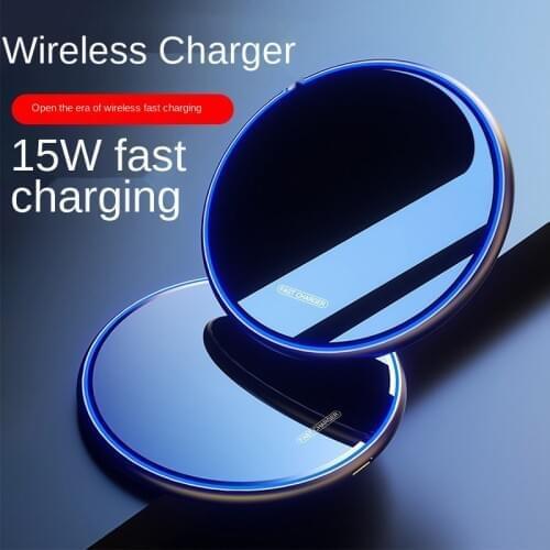 The latest mirror 15W mobile phone wireless charger Qi round ultra-thin desktop aluminum alloy wireless charger for Apple 12