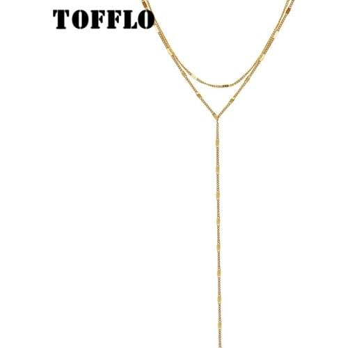 TOFFLO Stainless Steel Jewelry Long Tassel Double Side Chain Womens Clavicle Chain Sexy Long Necklace BSP336
