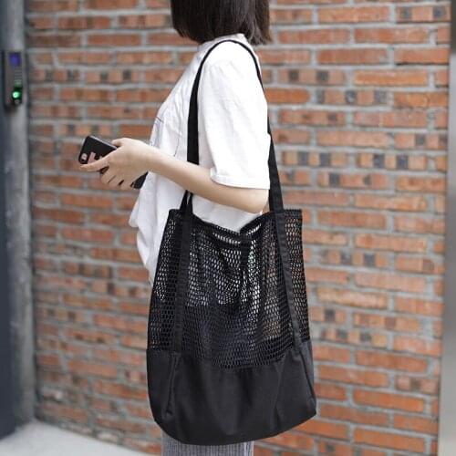 Women Transparent Mesh Splicing Canvas Large Capacity Beach Bag Foldable Handbag Tote For Women Designer Fashion Eco Shopper Bag