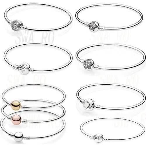 Fashion New 100% Sterling Silver 925 Bracelet Stars Snowflake Open Diy Charm Original Female Jewelry Classic Gift