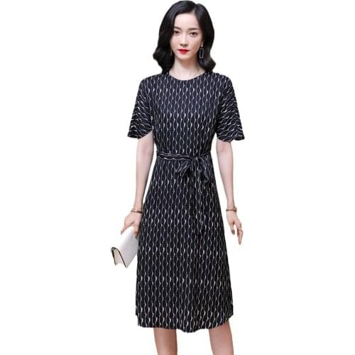 Striped Floral Silk Dresses For Women 2021 Summer Fashion Elegant Mulberry Silk O Neck Short Raglan Sleeve Midi Dress With Sash