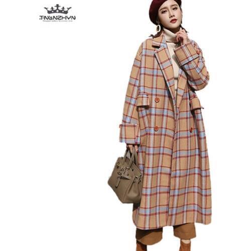 Winter Woolen Coat New Boutique Fashion Large size Plaid Women Coat Thicken Long Autumn Wool Woolen Coat Casual Outerwear Female