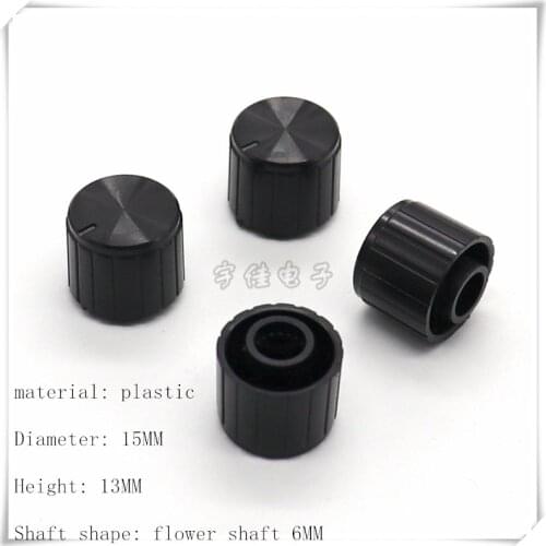 10 Piece 15*13MM black plastic knob cap potentiometer volume adjustment switch cap knob is suitable for flower shaft 6MM