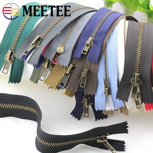 10pcs Meetee 3# 20cm Auto Lock Close-end Metal Zipper Bronze Teeth for Sewing Pocket Pants Bags Tailor DIY Clothing Accessories