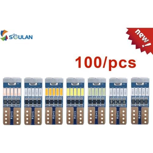 100 Pcs High Bright Car Led Lights T10 W5W 194 Canbus No Error Auto Interior Dome Lamps Door Bulbs White Blue Red Green Diode