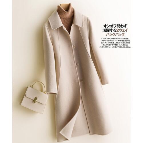 2019 Autumn Winter New Womens 100% Wool Coat Double-sided Cashmere Coat Long Casual Female Elegant Office Lady Overcoat R1018