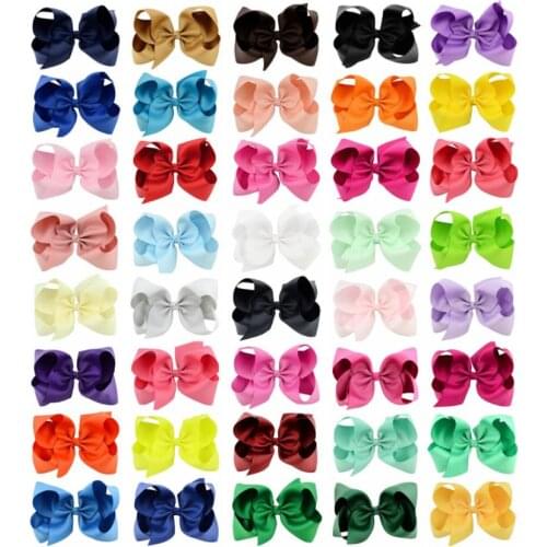 Boutique 6inch Handmade Colorful Solid Ribbon Grosgrain Hair Bow With Clips For Kids Girls Hair Accessories Free Shipping