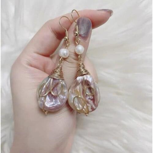 Best seller natural purple color fresh water cultured pearl solid 925 sterling silver hook women handmade vintage earring design