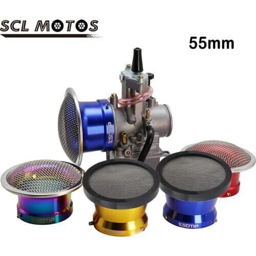 SCL MOTOS Universal 55mm Motorcycle Carburetor Air Filter Cup Horn Cup With Mesh Net For PWK Keihin kOSO 32mm 34mm Carb