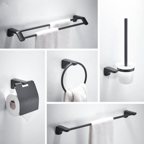 Black Double Towel Bars Bathroom Towel Hanger Space Aluminum Bathroom Accessories Towel Rack Towel Ring