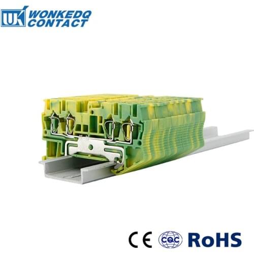 Din Rail Terminal Blocks 10Pcs ST-2.5QUATTRO-PE Connectors Return Pull Type Four Conductor Spring Ground Terminal Blocks