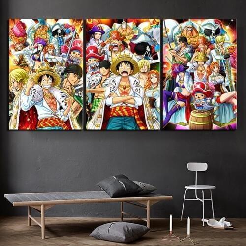 Canvas Printed Poster Home Decoration 3 Pieces HD Painting Animation Lufei Wall Art Modern Pictures Bedside Background Modular