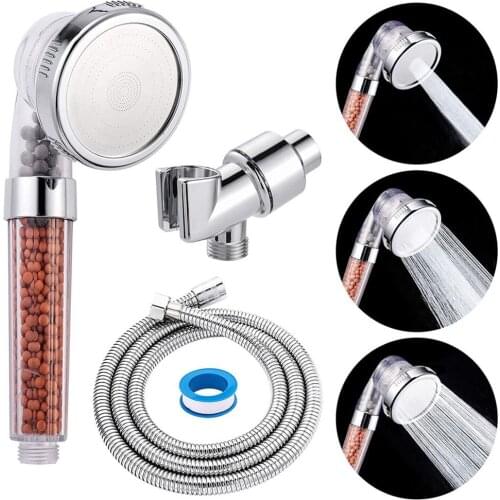 3 Pcs 3 Modes Bath Shower Adjustable Negative Ion Pressurized Shower Head Large Water Diameter Nozzle Three-speed Adjustment SPA