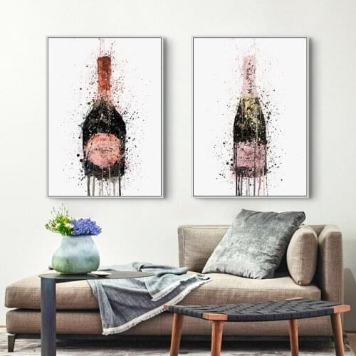 Nordic Style Champagne Graffiti Art Pictures Modular Posters and Prints Wall Art Pictures for Living Room Home Decor (No Frame)