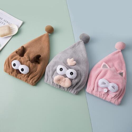 Cartoon Cute Shower Cap Towel Hair Turban Quickly Dry Hair Hat Wrapped Microfiber Bathing Shower Lady Home Bathroom Cap 3 Color