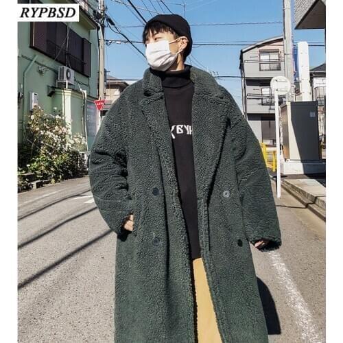 New Winter Warm Lambs Wool Coat Korean Fashion High Quality Thick Men Fur Coat Loose Double Breasted Wool Blends Coat M-XL