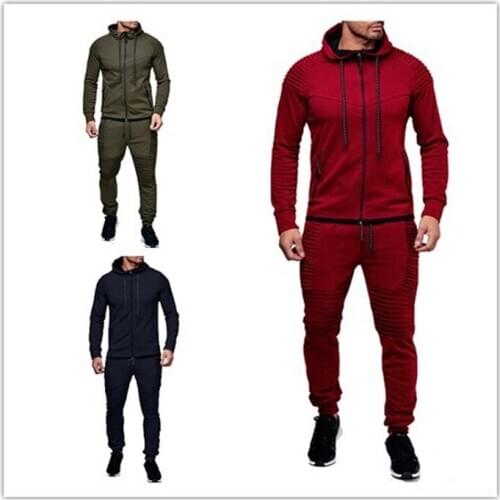 Mens Sports Suit Slim Fitted Cardigan Hoodies Fashion Shirt With Arm Stripes Hooded Sweatshirt with Long Trousers