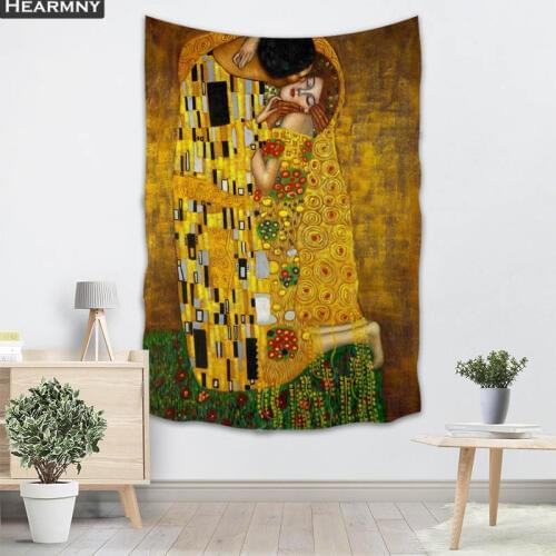Custom The Kiss Gustav Klimt Wall Tapestry Home Decorations Wall Hanging Forest Tapestries For Bedroom 130x150CM,140x250CM