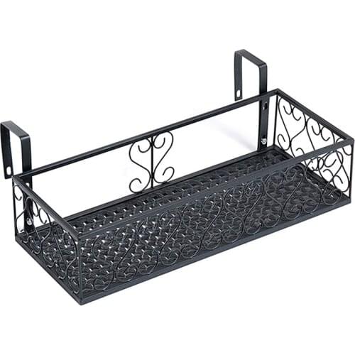 New Iron Hanging Shelf Basket with Hooks, Balcony Flower Pot Holder Railing Shelf, for Patio Porch or Fence