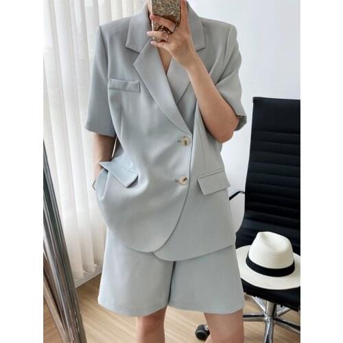 New Summer Thin Short-Sleeved Suit Jacket Female + Suit Shorts Suit Two-Piece Casual Loose Suit