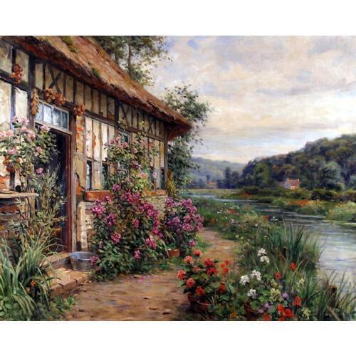Original Quality Wall Art Landscape Oil Painting on Canvas for Home Decor House on Canvas Hand Painted Horizontal
