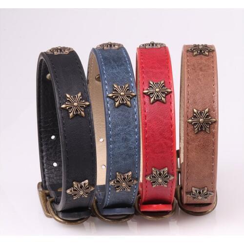 Dog Collars for Medium or Large Dogs Leather Rivet Collar 12 to 18-Inch Black Red Blue Brown Four Color Pet Collars