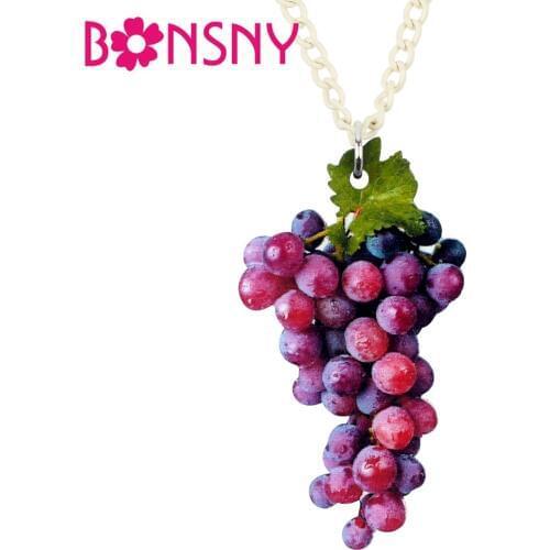 Bonsny Statement Acrylic Sweet Grape Fruit Necklace Pendant Chain Choker Collar Fashion Unique Jewelry For Women Girls Teen Gift