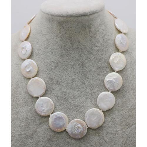 Frershwater pearl white coin 20*4mm necklace 17inch wholesale beads nature FPPJ woman 2018