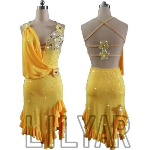 New Latin Dance Dress Competition Dress Costumes Skirt Performing Dress Sparkly Rhinestones Adult Customize Children