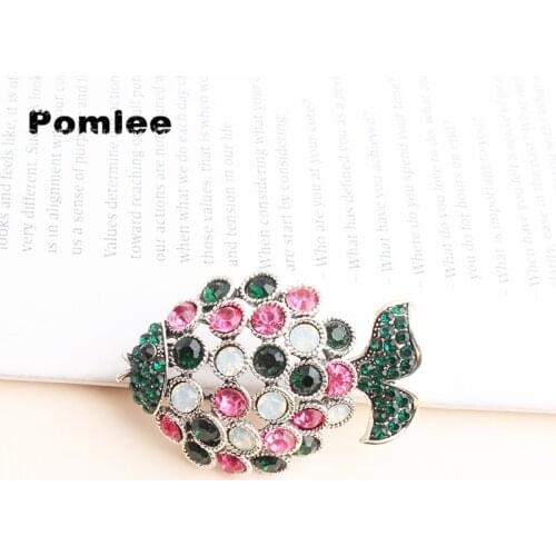 Pomlee Color Rhinestone Tropical Fish Brooches for Women Large Cute Animal Brooch Party Coat Jewelry Fashion Accessories New2020