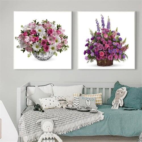 Poster Bouquets Rose Asters Flower Canvas Painting Wall Art Print Lily Orchid Chrysanthemums Home Decor Artwork Frame