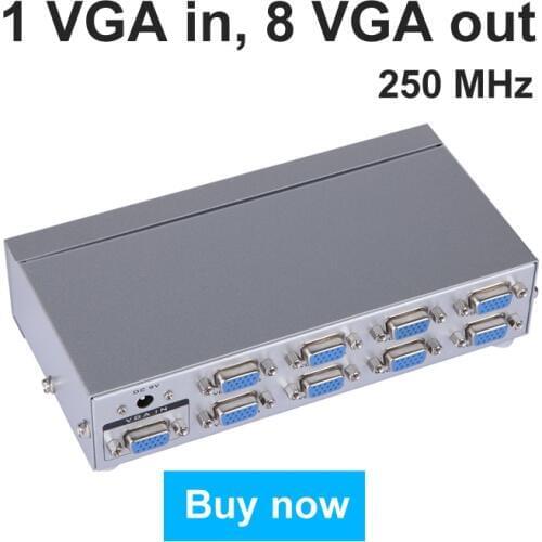 8 Port VGA Splitter Box 1 In 8 Out Distributor 8 Monitors Display Same Image Synchronously High Resolution MT-VIKI Maituo 2508