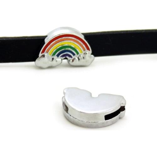 20pcs/lot Internal Dia 8mm Slide Charm Rainbow DIY Accessories fit 8mm wide belt pet collar