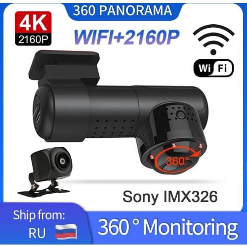 4K 2160P HD Car DVR Dash Camera Mini 360 "Panorama Sony IMX326 24H Parking Monitoring Wifi Night Vision Dual lLens