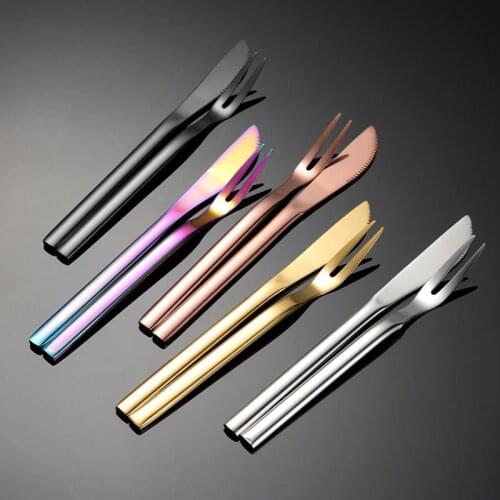Stainless Steel Fruit Fork Knife Set Dessert Cake Fork Salad Tableware Cutlery Hotel Restaurant Party Supplies Kitchen Tools