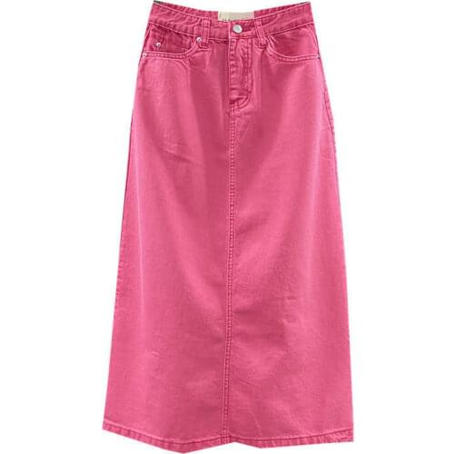 Pink Large Size High Waist Denim Skirt for Women 2021 Summer New Slimming A- Line Mid-Length Straight Dress Plump Girls