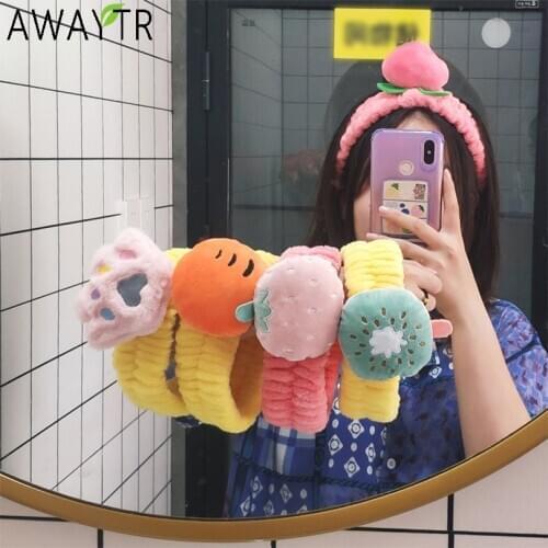 Fruit Animal Headband For Women Coral Fleece Hair Band Bow Washing Face Makeup Headband Female Scrunchie Turban Hair Accessories