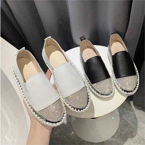 Thicksoled Increased Womens Flat Shoes Spring 2021 New Style Rhinestone Decoration Platform Fashion Womens Shoes Large Size43