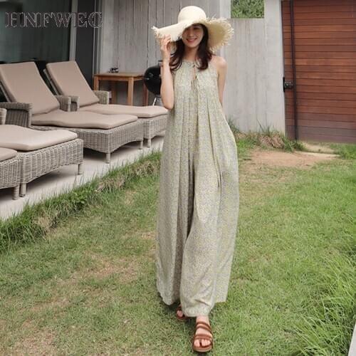 Print Hollow Out Jumpsuits For Women Sleeveless Off Shouder Hit Color Loose Wide Leg Pants 2020 Fashion New Clothing K359
