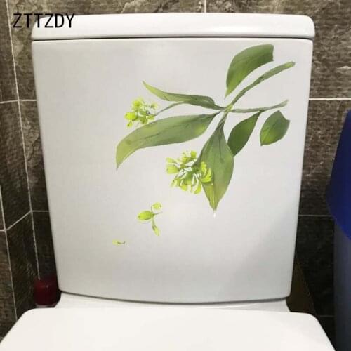 ZTTZDY 18.2*24CM Ancient Style Ink Green Ginger Flower Toilet Seat Stickers Home Wall Decal T2-0340